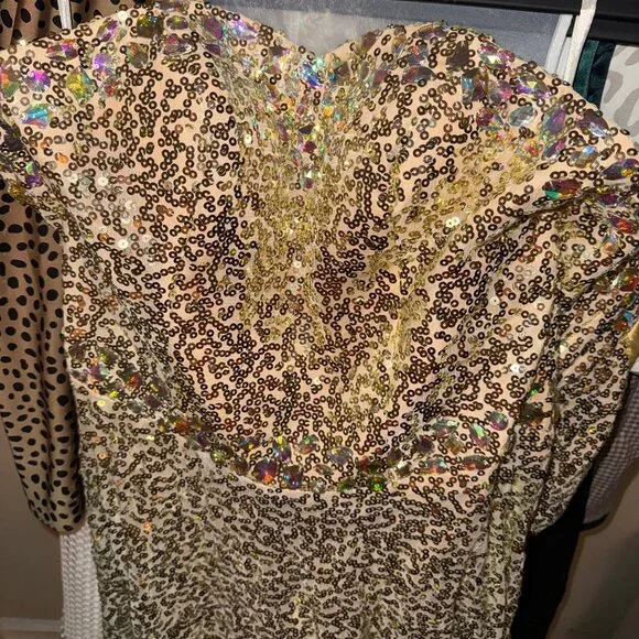 Grace Karin Gold Sequin Strapless Evening Gown | Sparkly Formal Party Dress - Picture 4 of 7